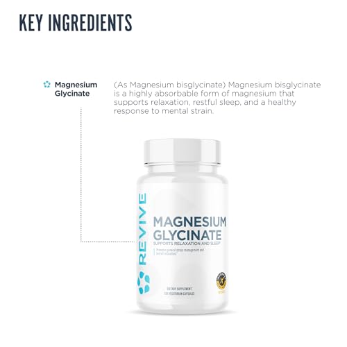 Revive MD Pure Magnesium Glycinate 200mg – High Absorption Supplement for Relaxation, Stress Relief, Sleep & Memory Support – Promotes Strong Bones, Healthy Nerve & Muscle Function (60 Servings)