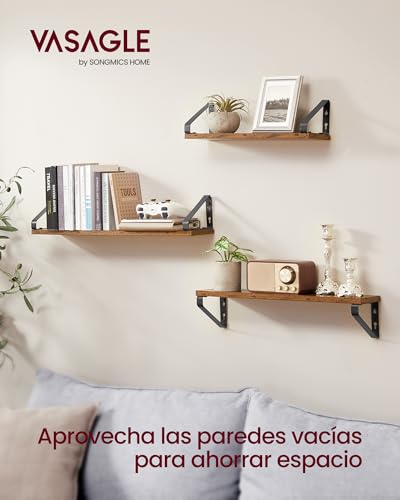 VASAGLE Wall Shelves, Floating Shelves, Set of 3, 2 Mounting Forms, 40/50/60 cm, Decorative Shelves, for Living Room, Bathroom, Kitchen, Rustic Brown and Matte Black LWS043K01