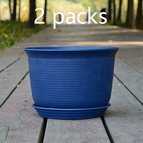Kituir 2 Packs Imitation Ceramic Thicken Resin Flower Pot Tough Sunscreen Balcony Planting Pot with Tray Home Garden Drainage and Succulent Planting Planter (Color : Dark blue-30cm)