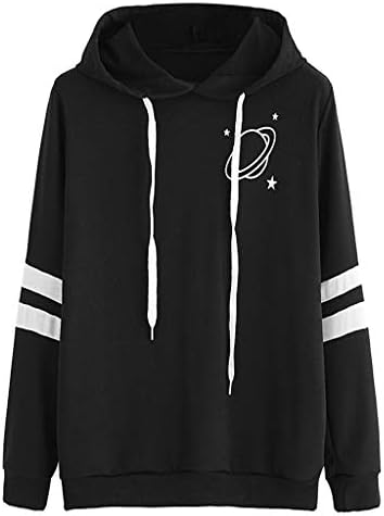 Women Sweatshirts Teen Girls Casual Long Sleeve Planet Print Hoodie Pullover Tops Jumper Hooded Blouse