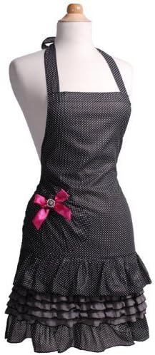 Payviva 100% Cotton Women Apron Black Dot with Buttfly Bow Women