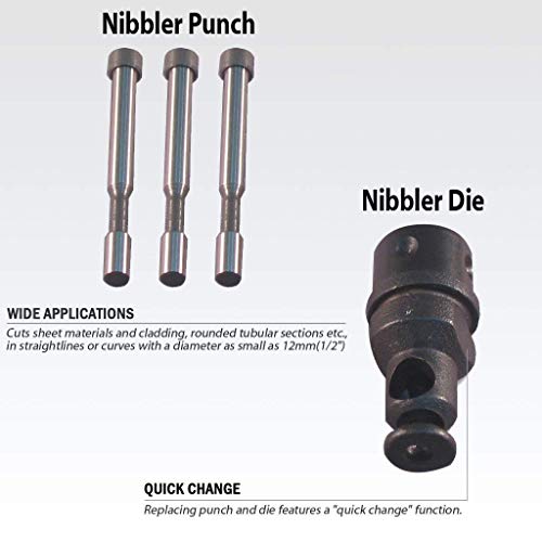 FIRSTINFO Taiwan Pro Auto Body Sheet Metal Cutter - Power Drill Nibbler with Extra 2 Punches Nibbler Drill Attachment for Straight Curve and Circle Cutting