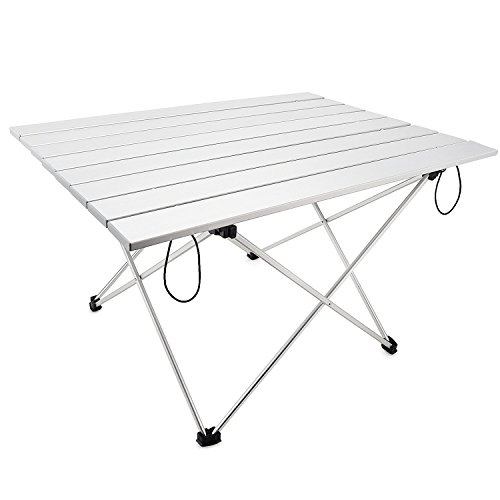 Portable Camping Table Aluminum Folding Table with Carrying Bag Roll up Table for Picnic, Camping, BBQ, Fishing, Beach, Travel – Silver