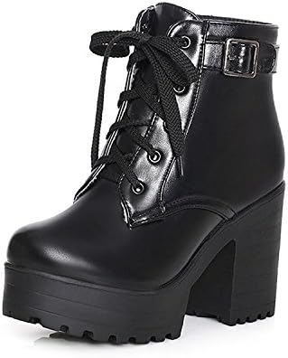 Sanksk Women Lace Up Chunky Heel Lug Sole Platform Combat Ankle Bootie Black10.5 B(M) US Charming