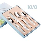 Kids Silverware 18/8 Stainless Steel Utensil Set, Toddler and Child Safe Flatware for Learning, 4-Piece Cutlery Kit Includes Fork/Knife/Big and Small Spoon with Gift Box, Baby Birthday Present Ideas