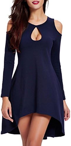 Lrud Women Cold Shoulder Long Sleeve Evening Gown Mini Pleated Cut-Out Dresses