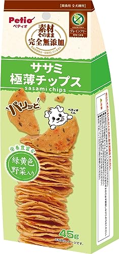 ペティオ (Petio) 素材そのまま 完全無添加 ササミ 野菜入り パリッと 極薄チップス 45ｇ(グレインフリー)