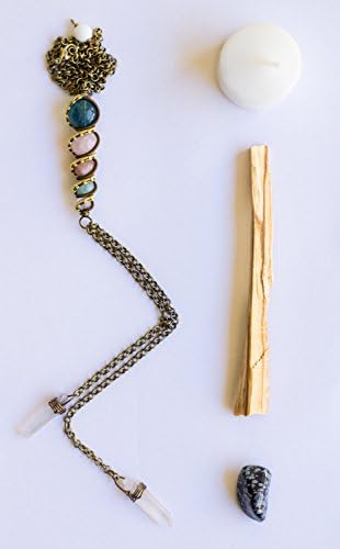 Crystal Healing Wire Wrapped Stone Totem Choker Bolo Style Mermaid Tails with Flourite, Green Flourite, Rose Quartz, Amazonite, Quartz, Peach Moonstone