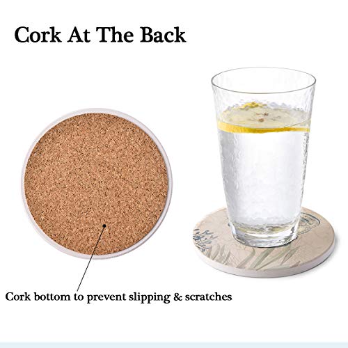 Absorbent Stone Coasters with Metal Holder-set of 6-4" x 4" -1/4" Thick,Absorbent,Heat-Resistant - Round Edges Best for Drinks in Office Home or Cottage