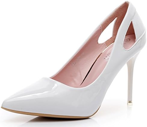 Melesh Wedding Dress Pumps Shoes Bridal Women Pointed Toe High Heels Glazed Leather (8 B(M) USD - EU39, White)