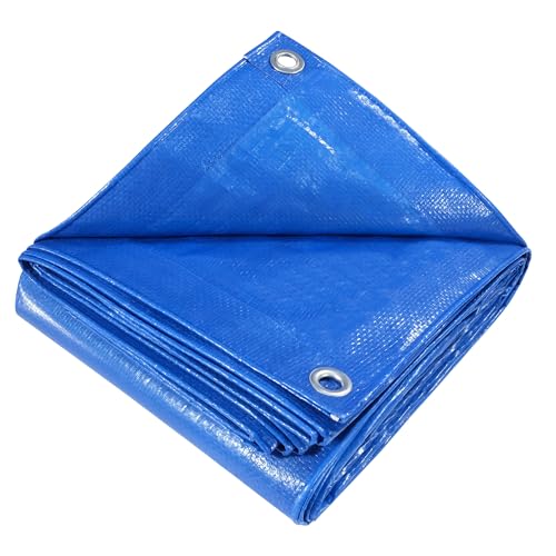 COVALL Blue Tarpaulin 5 x 6 m 115 g/m² Tear-resistant Waterproof Tarpaulin for Heavy Loads with Eyelets for Camping, Garden, Roof Cover and Warehouse