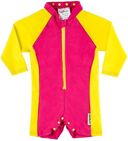Rashoodz Toddler Girls One Piece Long Sleeve Rash Guard Sunsuit Pink Yellow 2T
