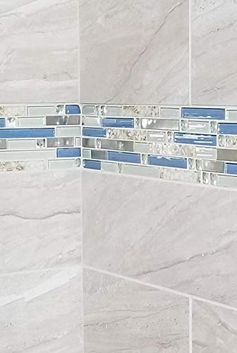 TST Glass Inner Conch Tile Beach Style Blue Cream White Brushed Steel Art Mosaic Kitchen Backsplash Bath Decor TSTNB06 (1 Sample 12x12 Inches)