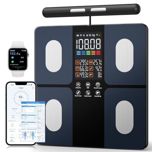 Muja Báscula Digital Corporal de 8 Electrodos, 50 Mediciones Corporales - BMI, Grasa Corporal, Masa Muscular y Más, Bascula Corporal on Una Gran Pantalla LED de 5.4 Pulgadas, 180kg/400lb
