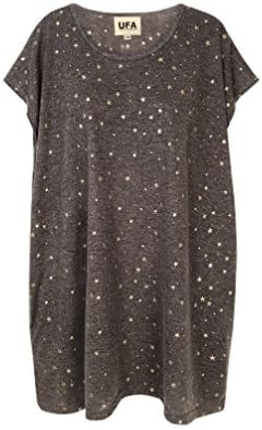 LaVieLente Women's Bronzing Patterns Casual Loose Cocoon Shirt T-Shirt Dress with Pockets