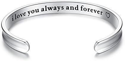 I Love You Always and Forever' Grooved Cuff Bangle Bracelets, Jewelry for Women, Girls, Wife, Her, Mom