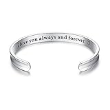 'I love you always and forever' Grooved Cuff Bangle Bracelets, Jewelry for Women, Girls, Wife, Her, Mom
