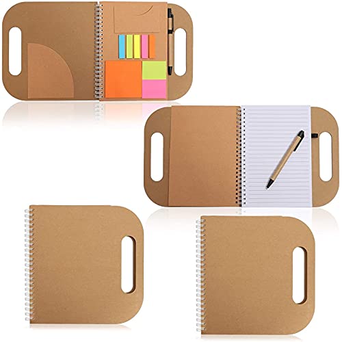 Kraft Cover Notebooks with Sticky Notes and Pen (8 Inches, 4Pack