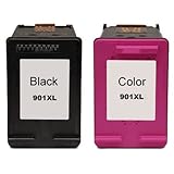 Remanufactured Ink Cartridge Replacement for HP 901xl Black CC654AN and HP 901 Color CC656AN (1 Black 1 Color)