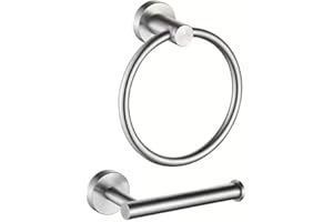 Brushed Silver Bathroom Hardware Set - SUS304 Stainless Steel Towel Ring & Toilet Paper Holder Combo, Wall Mounted Bathroom A