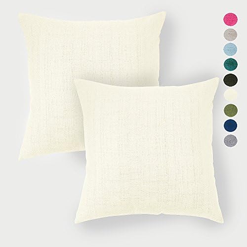 Linen Pillow Covers 20 x 20 Inch Sets of 2 Creamy white Decorative Square Throw Pillow Cover Cushion Case Sofa Durable Modern Stylish Linen Creamy white Throw Cushion Covers Hidden Zipper