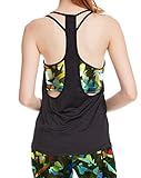 icyZone Women's Workout Yoga Fitness Sports Racerback Tanks With Inner Tube Top (M, FANTASTIC/BLACK)