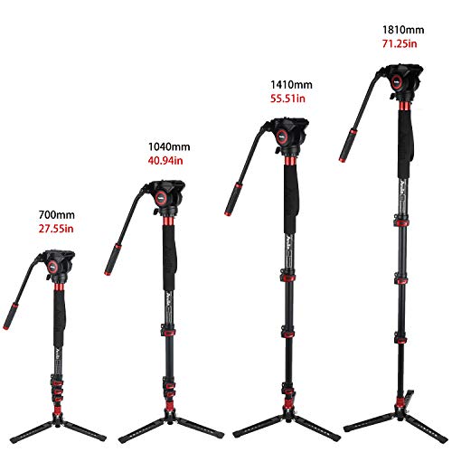 Avella AD324 Aluminum Video Monopod Kit, with Fluid Head and Removable feet, 71 Inch Max Load 13.2 LB for DSLR and Video Cameras