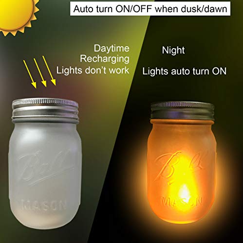 image for Aubasic Solar Mason Jar Flames Lights Upgraded, 4 Pack Flickering Flam