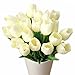 Bringsine Premium Artificial Flowers Real Touch Mini PU Tulips Bouquet Artificial Plants for Wedding Room Home Hotel Party Event Christmas Decor Cream White Set of 20
