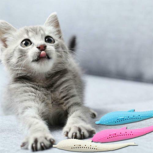 image for youeneom Cat Fish Shape Toothbrush with Catnip, Grinding Claw Toys Tee