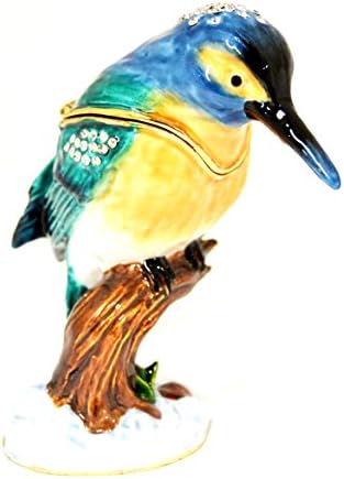 Ciel Collectables Kingfisher Bird on Branch Trinket Box. Hand Painted Blue Enamel with Swarovski Crystal