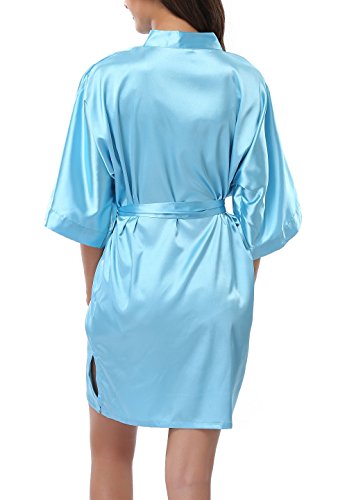 FADSHOW Women's Plus Size Solid Color Kimono Robes Bathrobes Short Wedding Robes for Bridal Party,Acid Blue,XX-Large
