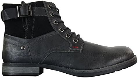 Elong Mens Military Combat Ankle Cowboy Laced Leather Suede Boots Buckle Zip Tan Brown