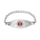Divoti Custom Engraved Lovely Filigree Medical Alert Bracelet -Handmade Byzantine-Red-7.0