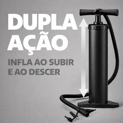 Bomba de Ar Manual Portátil para Colchão Inflável, Piscina, Boias e Bolas | Plástico Resistente, Mangueira Flexível, Bicos Adaptadores