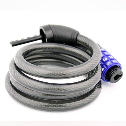 Topzone 72" inch Extra Long Heavy Duty 12mm Cable Self Coiling 4-Digit Combination Bicycle Bike Lock with Mount (Black)