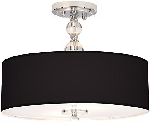 Modern Close to Ceiling Light Semi-Flush Mount Fixture Chrome Crystal 16" Wide All Black Printed Giclee Drum Shade for House Bedroom Hallway Living Room Bathroom Dining Kitchen