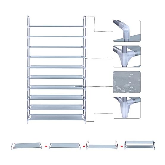 Songmics 10 Tiers Shoe Rack 50 Pairs Non-woven Fabric Shoe Tower Storage Organizer Cabinet ULSR10G - Image 6