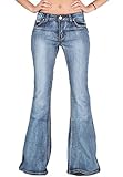 Glamour Outfitters 70s Style Faded Bell-Bottom Wide Flared Jeans - Blue