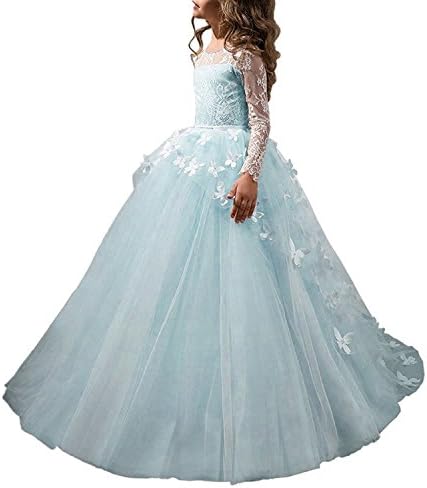 SZMX White First Communion Dress Long Sleeves Flower Girls Dress Princess Gowns