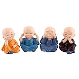 Thur amo 4 Monks Buddha Figurine, Wise Monks Statue Hear No Evil See No Evil Speak No Evil Statue Wealth Lucky Figurine Happy Face Buddha Car Interior Decor Desk Ornament Shelf Display