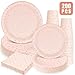 Pink and Gold Party Supplies - 100PCS Pink Paper Plates Disposable Dinnerware Set Gold Dots 50 Dinner Plates 50 Dessert Plates…