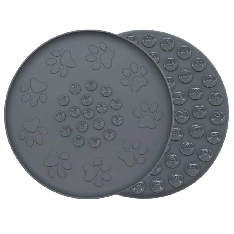Doweiss Silicone Bowl Mat, Basic Non-Slip Mat for Dog Bowl or Cat Bowl with Double-Sided Non-Slip Suction Cup Rotundity Bowl Mat (Grey, L Diameter 33 cm)