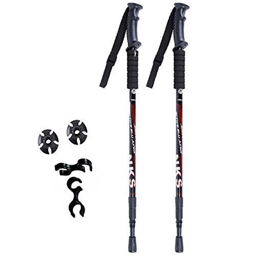 2Pcs/lot Anti Shock Nordic Walking Sticks Telescopic Trekking Hiking Poles Ultralight Walking Canes With Rubber Tips Protectors (1 Pair Black)