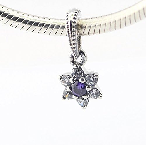 Forget Me Not Pendant Charms with Purple and Clear Cubic Zirconia Authentic 925 Sterling Silver Beads Fit European Pandora Bracelet