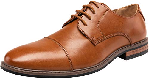 VEPOSE Men's Cap Toe Oxford Business Formal Lace Dress Shoes(9,Brown)