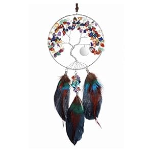 JSDDE 7 Chakra Crystal Tree of Life Feather Hanging Ornament Reiki Healing Gemstone Home Wall Hanging Decoration for Luck Dream Catchers