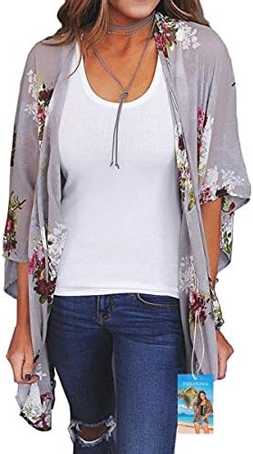 YULOONG Womens Cover Ups Chiffon Floral Print Kimono Loose Shawl Cardigan Boho Summer Casual Blouse Top Sexy Beach Swimwear Capes