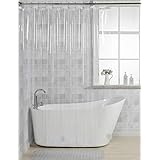 AmazerBath Heavy Duty Shower Curtain Liner 12 Gauge, 72 x 72 Inches Clear Shower Curtain Liner with 3 Clear Stones and 12 Grommet Holes, Weighted Plastic Shower Liner