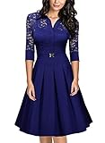 Missmay Women's Vintage 1950s Style 3/4 Sleeve Lace Flare A-line Dress (X-Large,Bright Blue)